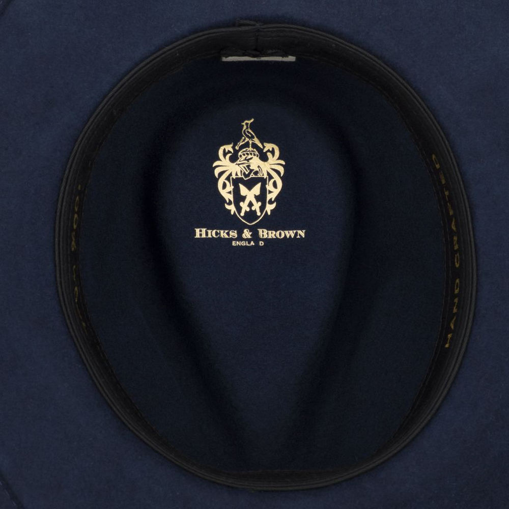 Hicks & Brown 'The Suffolk' Fedora in navy (pheasant feather wrap) - RedMillsStore.ie