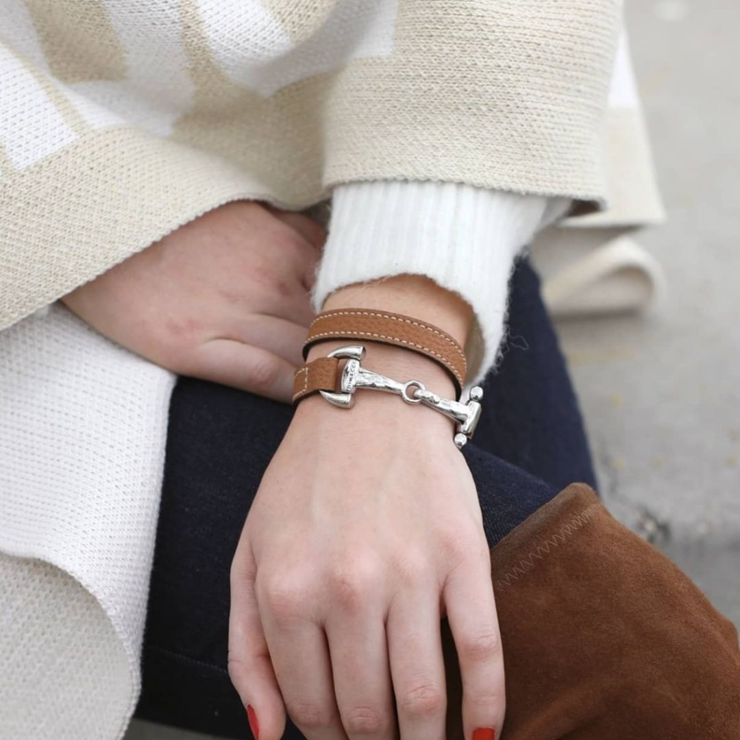 Dimacci Alba Horse Bit Bracelet in Cognac & Silver