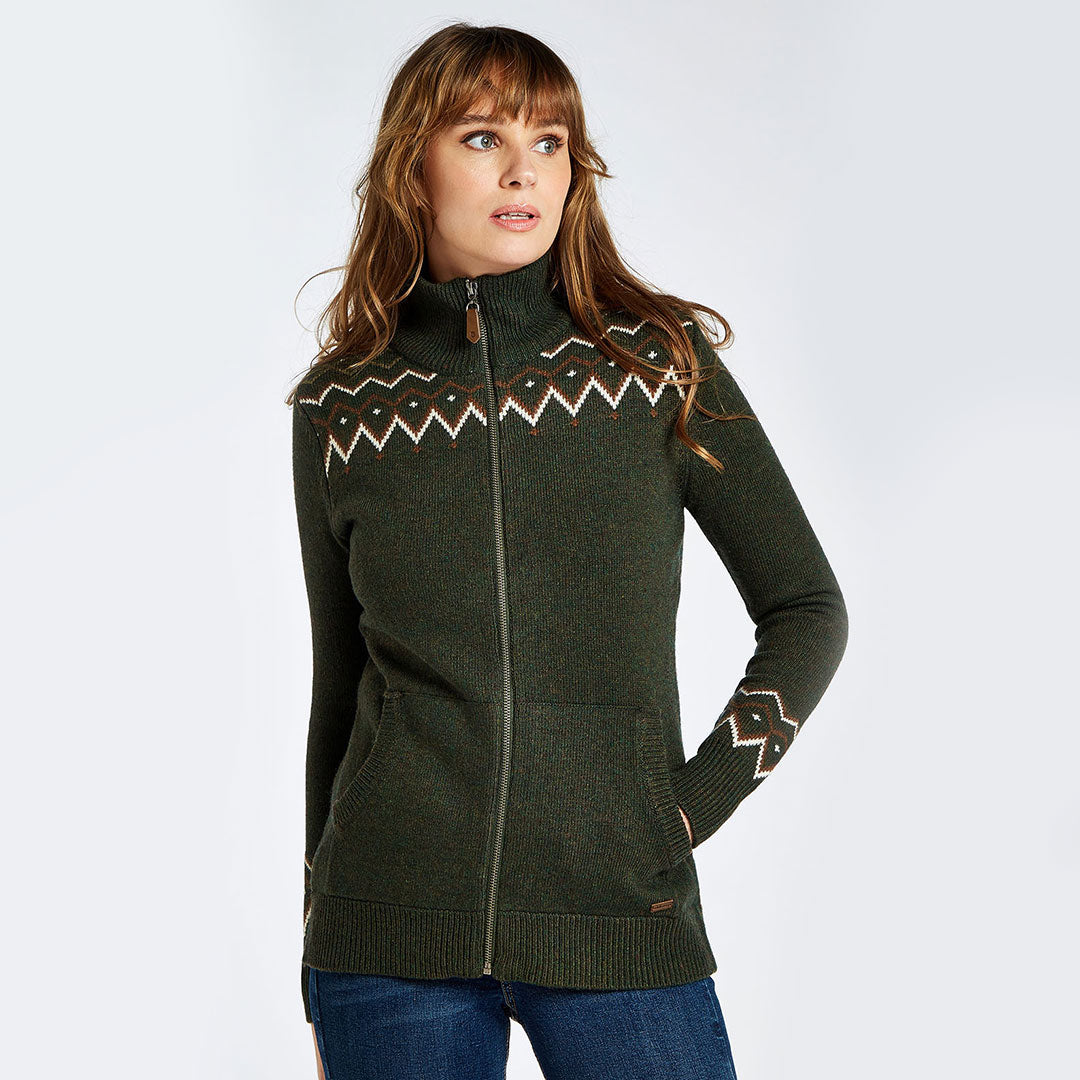 Dubarry Women's Balbriggan Full Zip Jumper in Olive