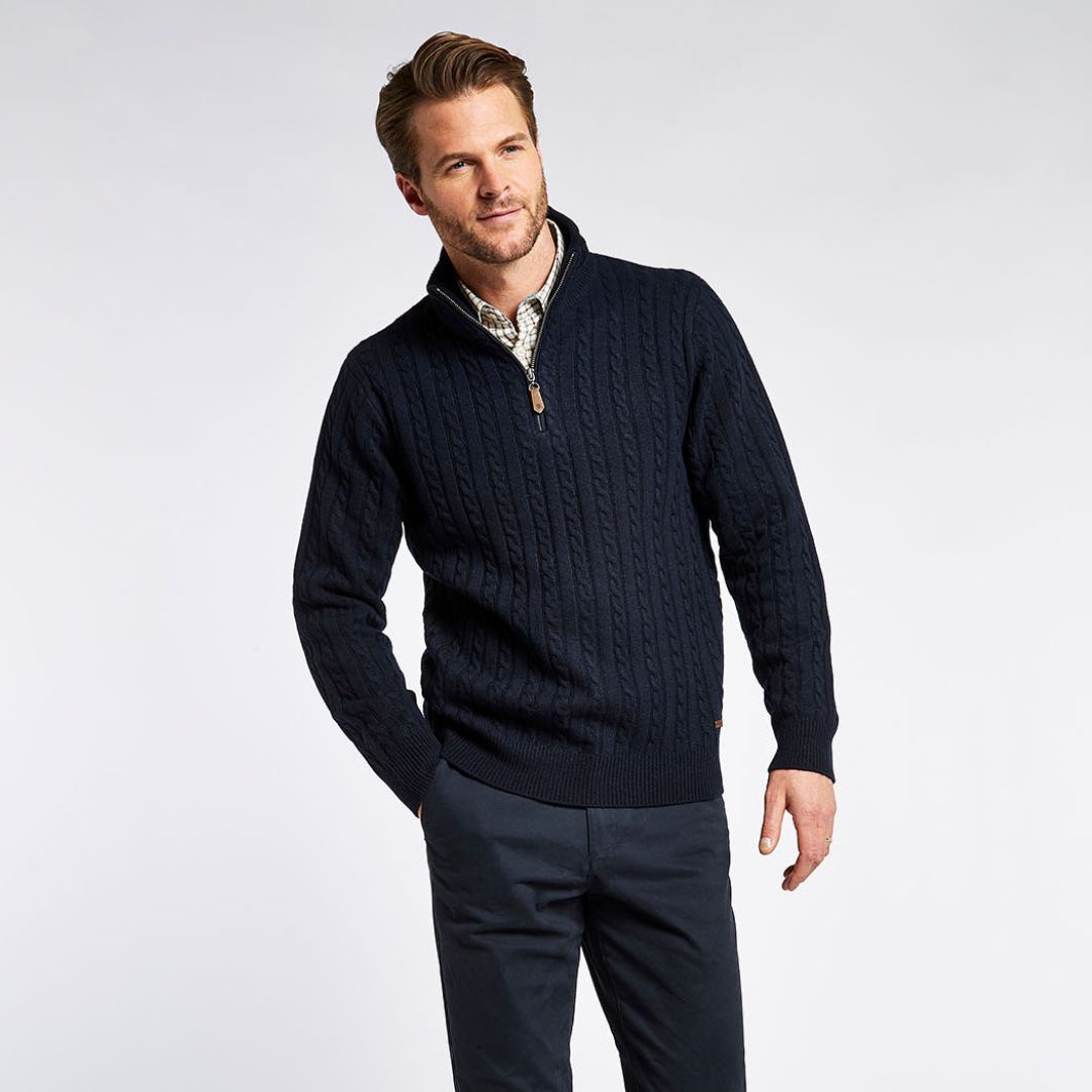 Dubarry Men's Cronin Zip Neck Jumper in Navy