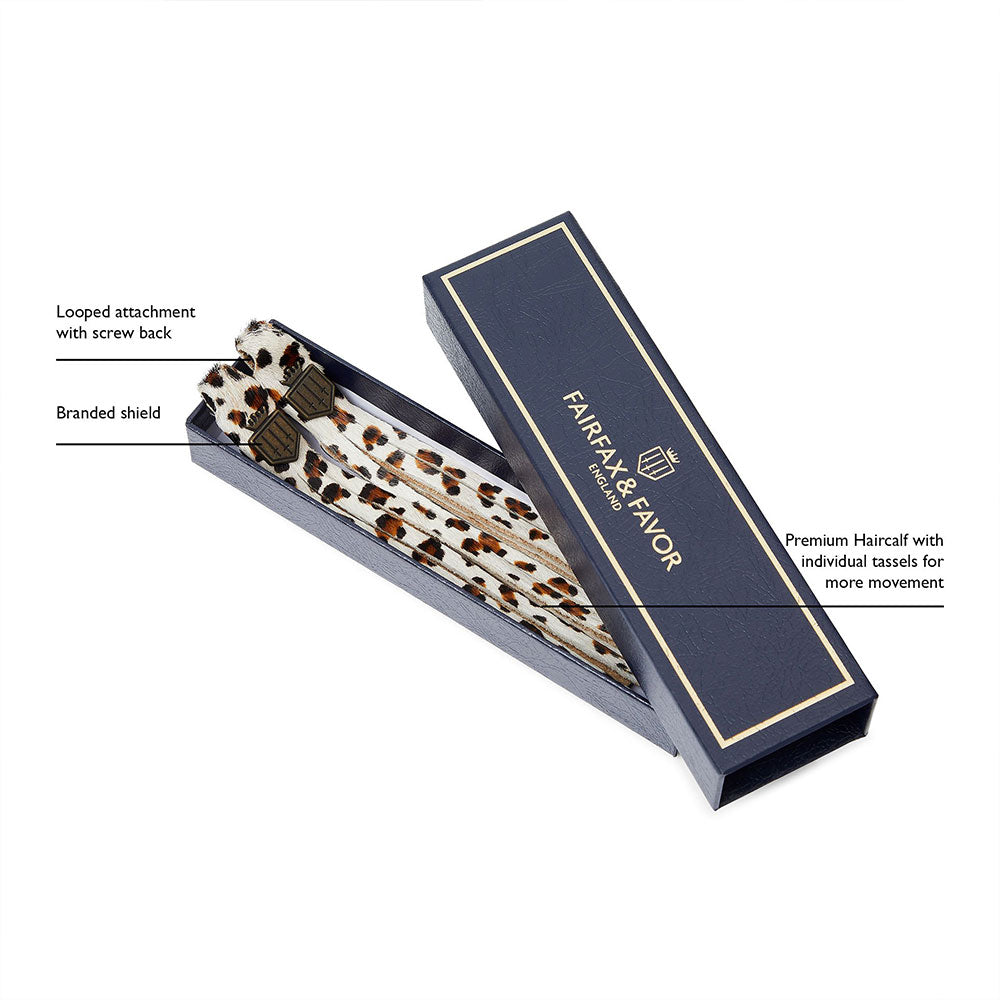 Fairfax & Favor Suede Boot Tassels in Snow Leopard Haircalf