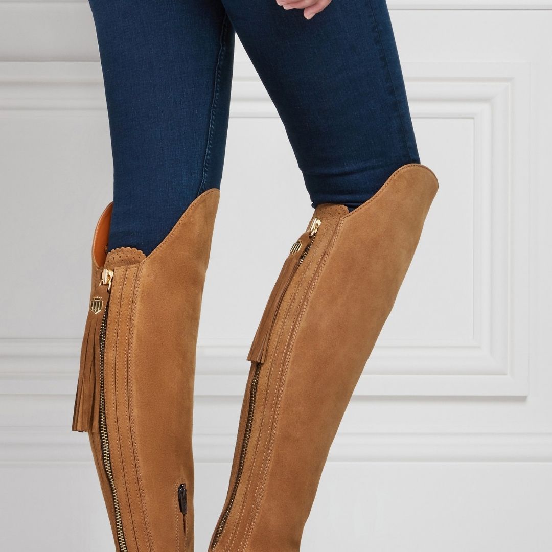 Fairfax & Favor Amira Flat Over the Knee Suede Boot in Tan