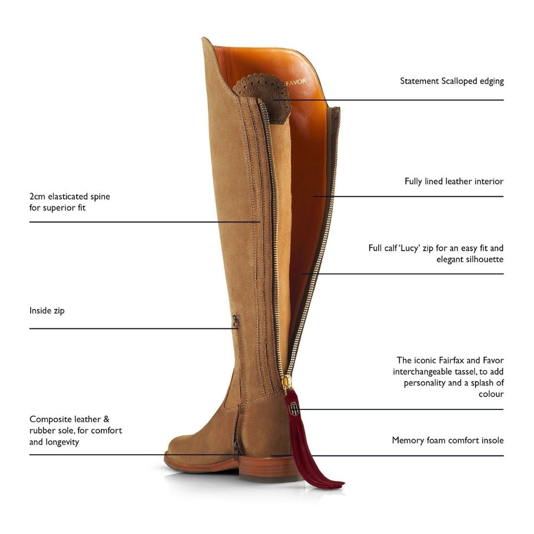 Fairfax & Favor Amira Flat Over the Knee Suede Boot in Tan