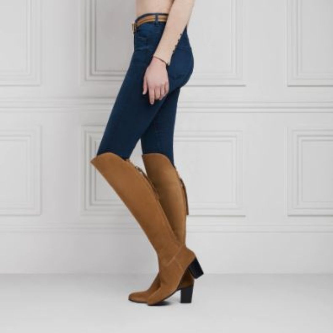 Fairfax & Favor Amira Heeled Over the Knee Suede Boot in Tan