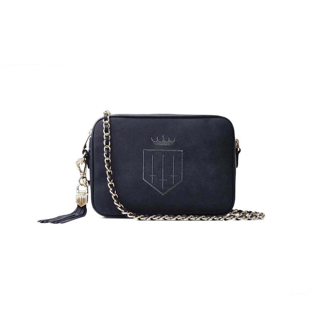 Fairfax & Favor Finsbury Crossbody Suede Handbag in Navy