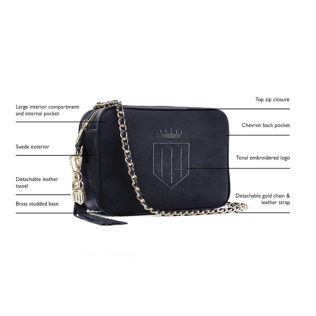 Fairfax & Favor Finsbury Crossbody Suede Handbag in Navy