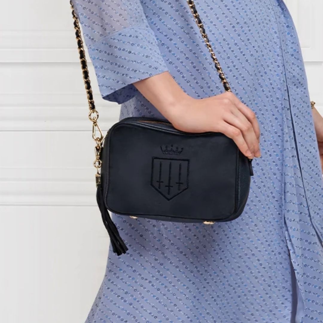 Fairfax & Favor Finsbury Crossbody Suede Handbag in Navy