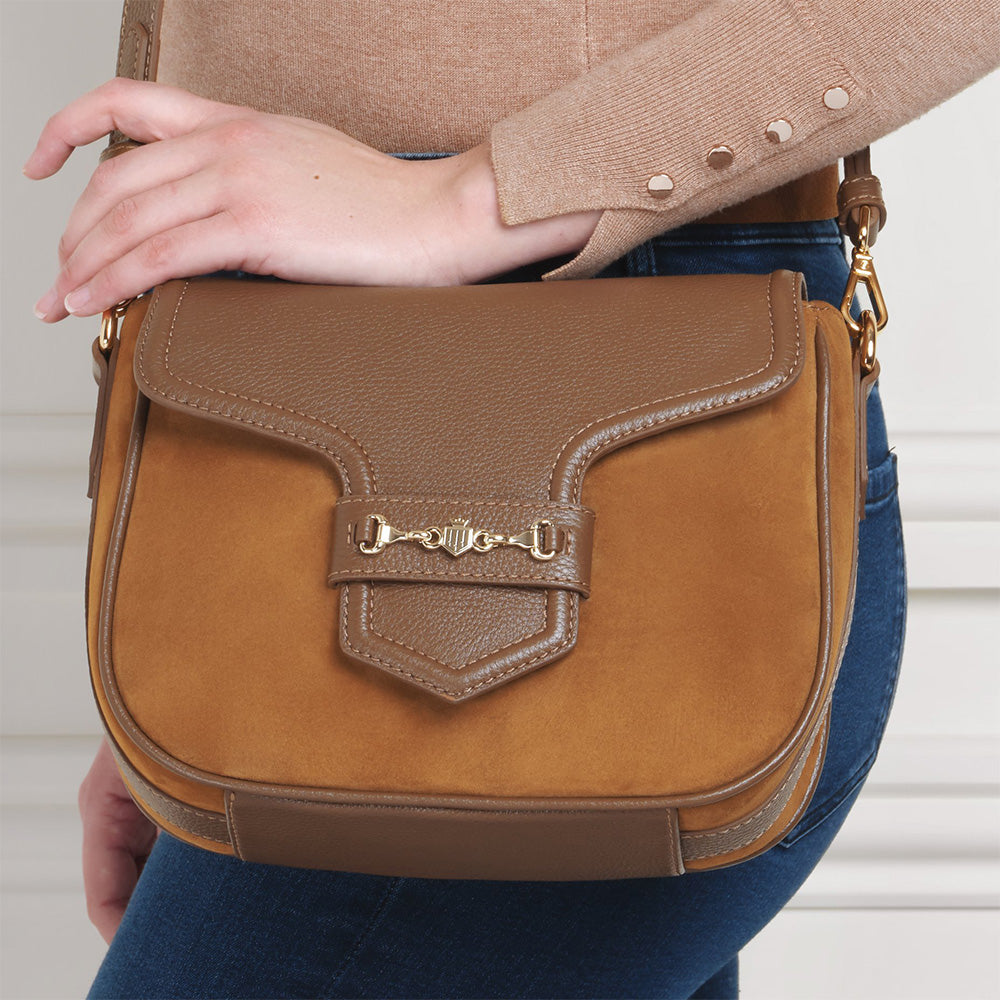 Fairfax & Favor Fitzwilliam Suede Saddle Bag in Tan