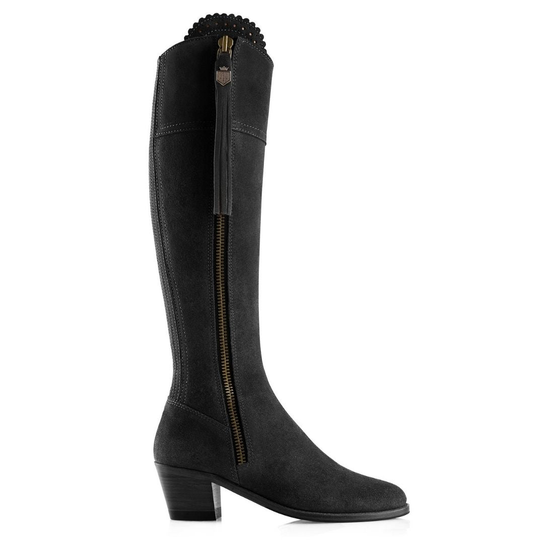 Fairfax & Favor Heeled Regina Suede Boot in Black