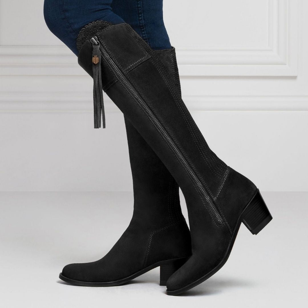 Fairfax & Favor Heeled Regina Suede Boot in Black