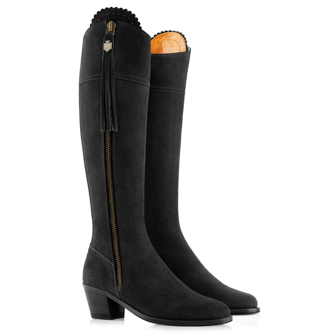 Fairfax & Favor Heeled Regina Suede Boot in Black
