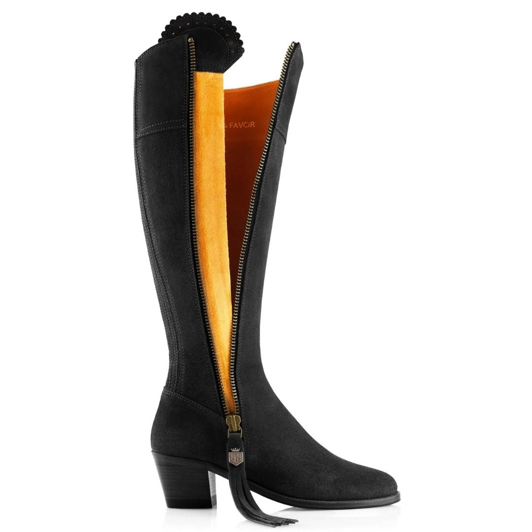 Fairfax & Favor Heeled Regina Suede Boot in Black