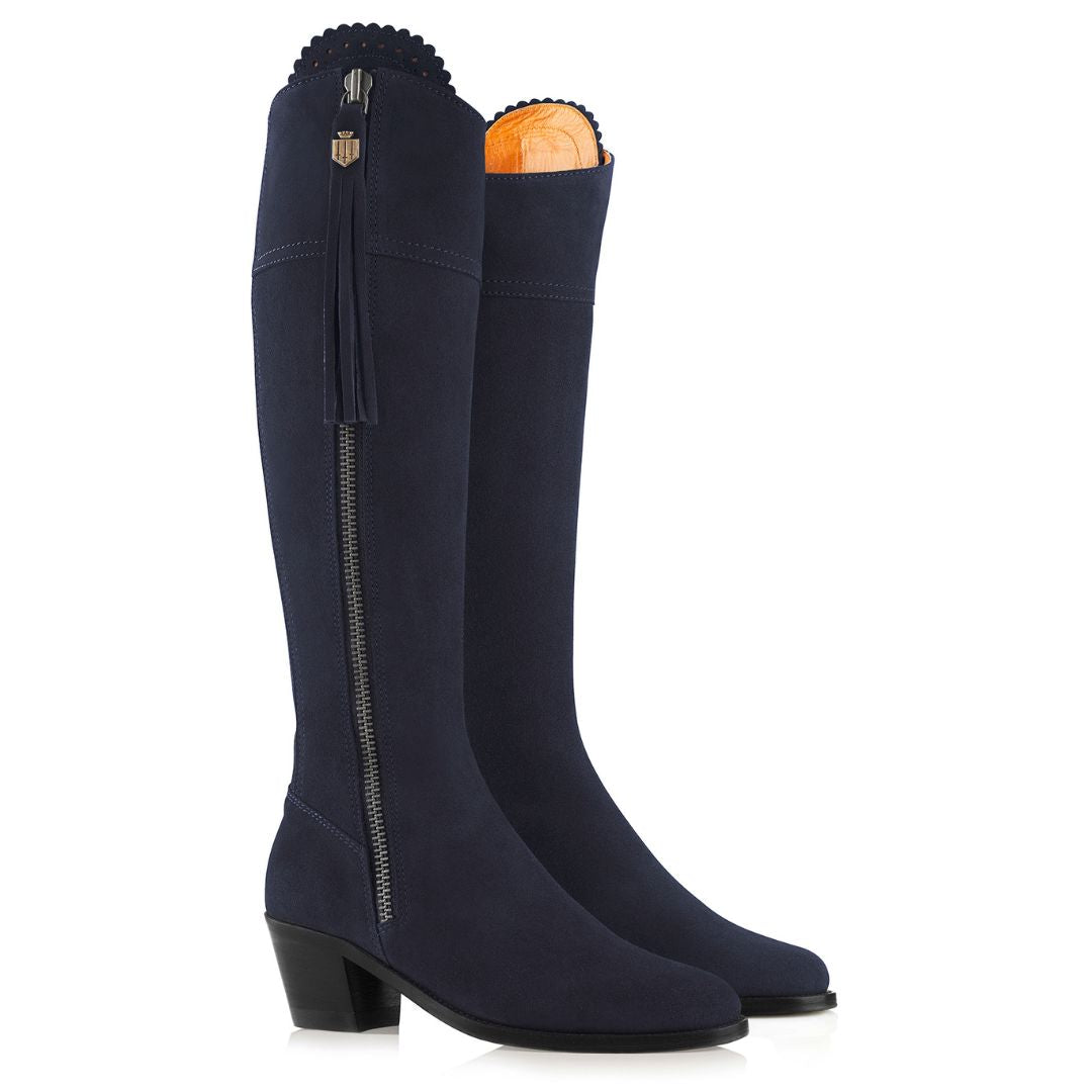 Fairfax & Favor Heeled Regina Suede Boot in Navy