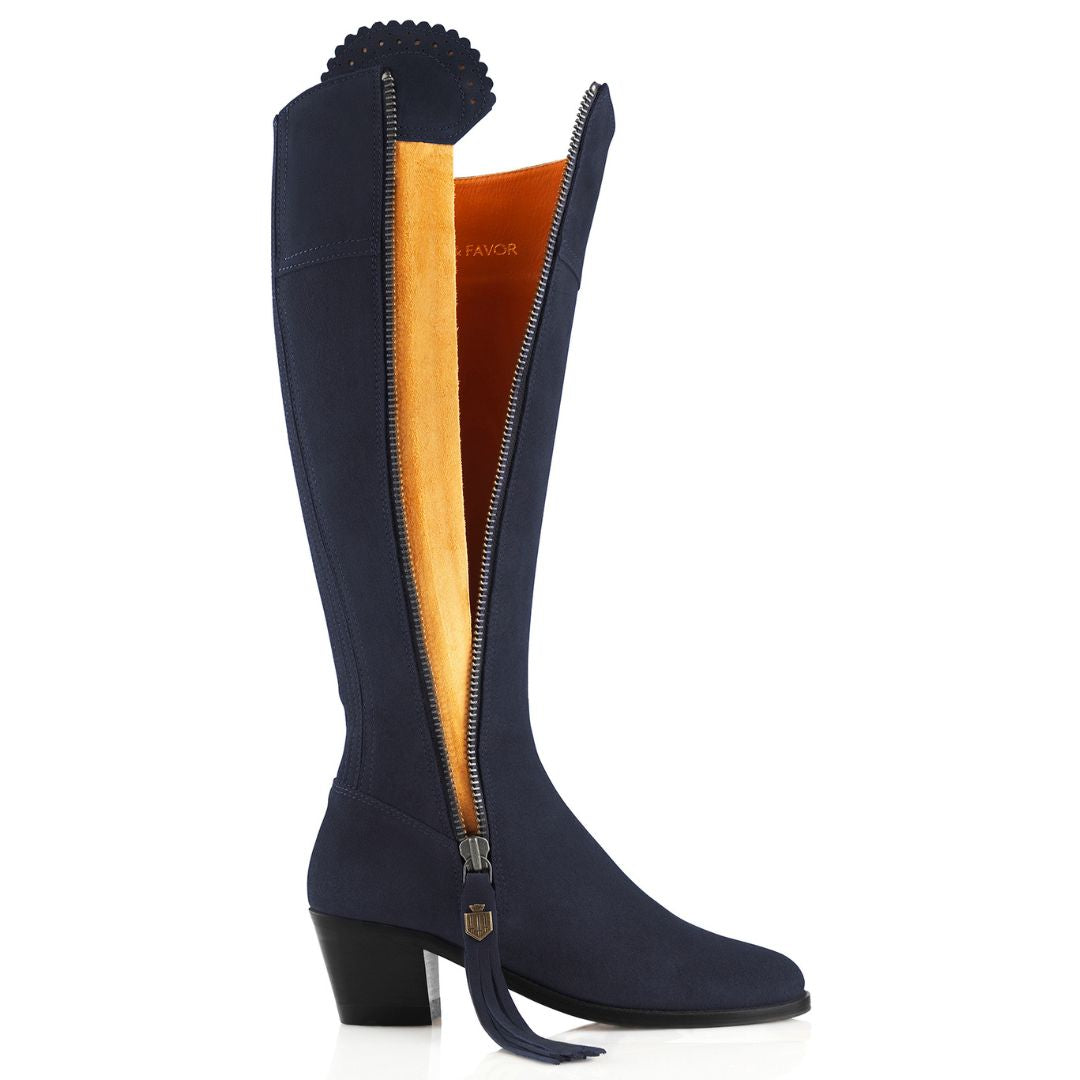 Fairfax & Favor Heeled Regina Suede Boot in Navy