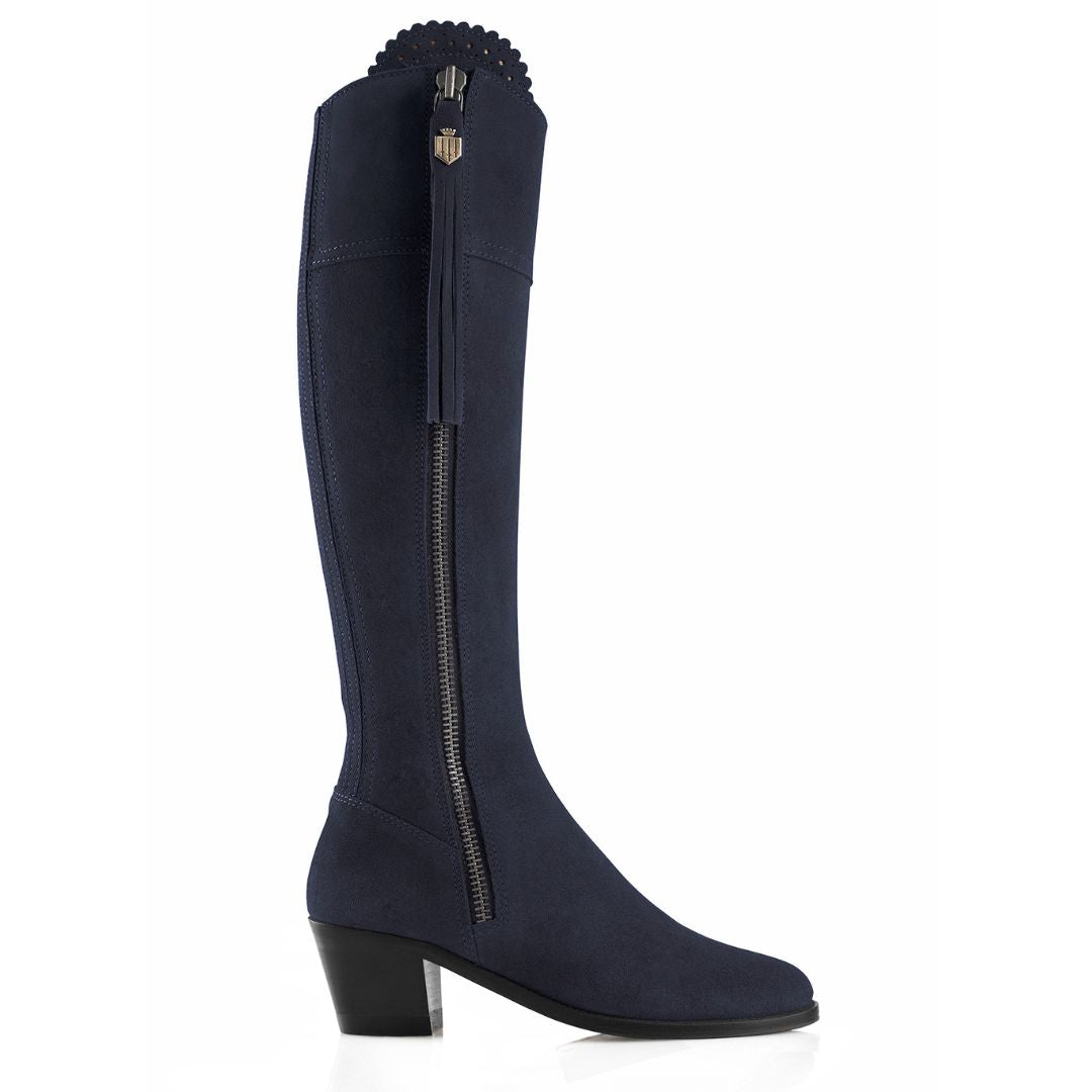 Fairfax & Favor Heeled Regina Suede Boot in Navy