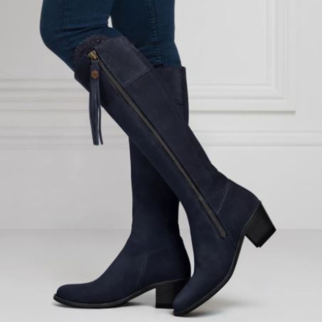 Fairfax & Favor Heeled Regina Suede Boot in Navy