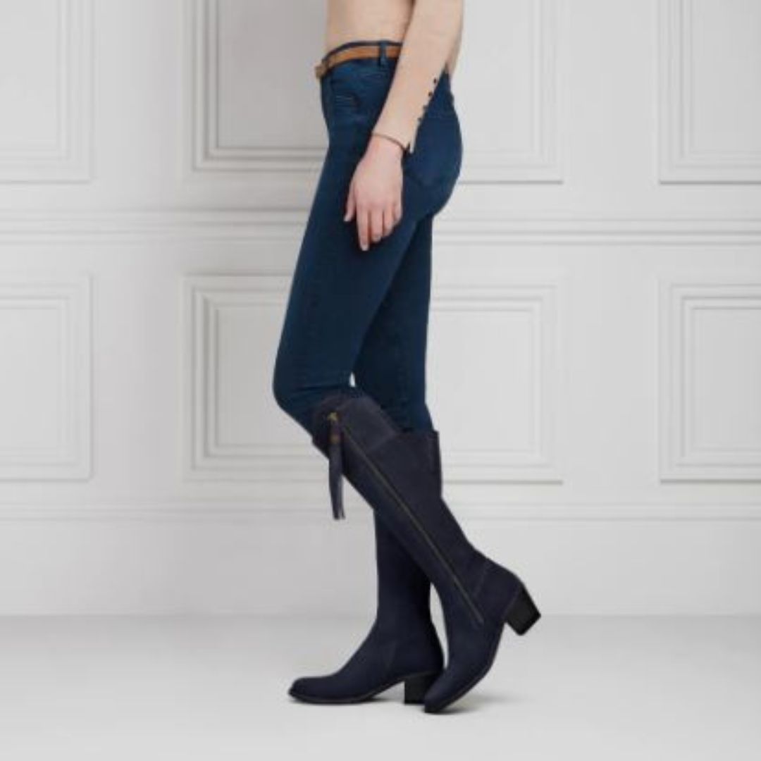 Fairfax & Favor Heeled Regina Suede Boot in Navy