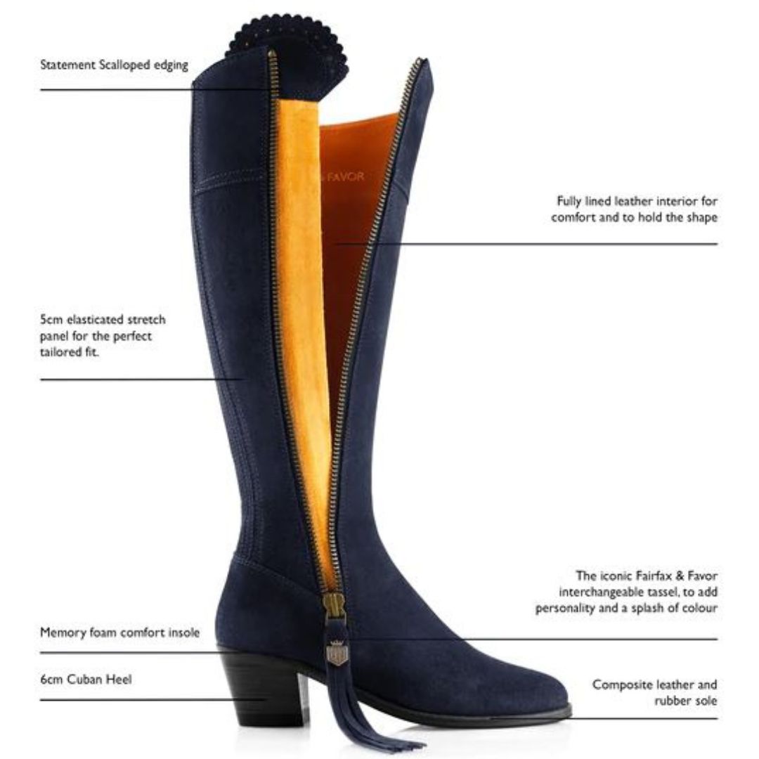 Fairfax & Favor Heeled Regina Suede Boot in Navy