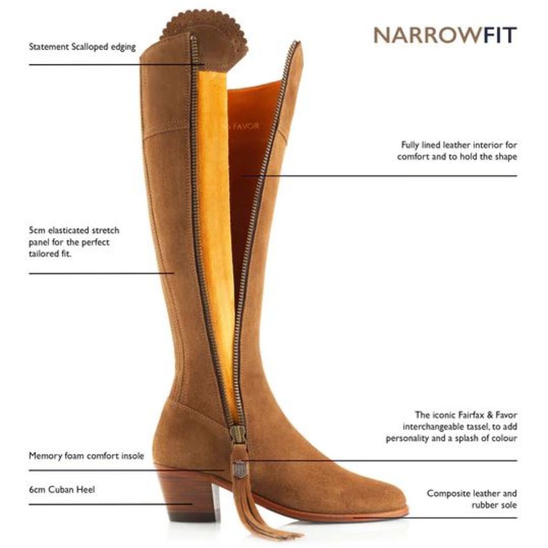 Fairfax & Favor Heeled Regina Suede Boot in Tan - Narrow Fit