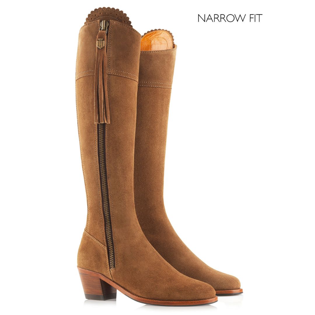 Fairfax & Favor Heeled Regina Suede Boot in Tan - Narrow Fit