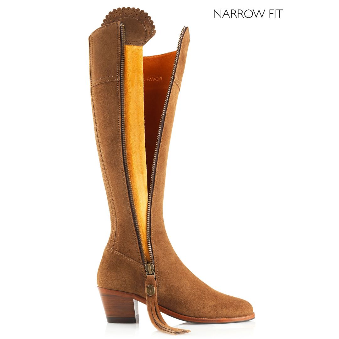 Fairfax & Favor Heeled Regina Suede Boot in Tan - Narrow Fit