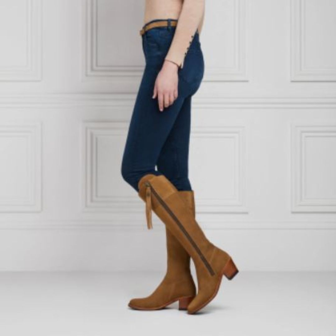 Fairfax & Favor Heeled Regina Suede Boot in Tan - Narrow Fit