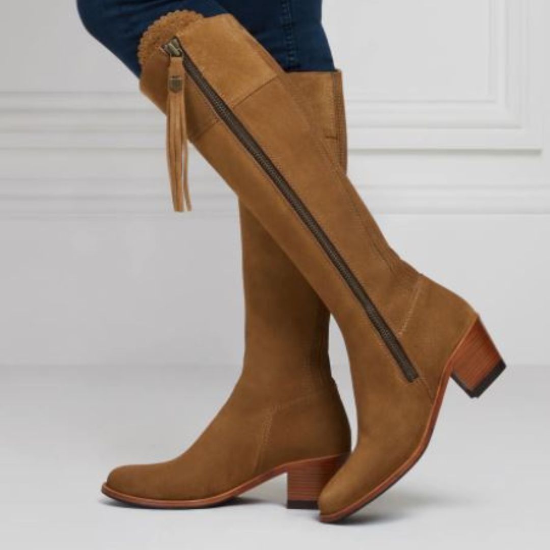 Fairfax & Favor Heeled Regina Suede Boot in Tan - Narrow Fit
