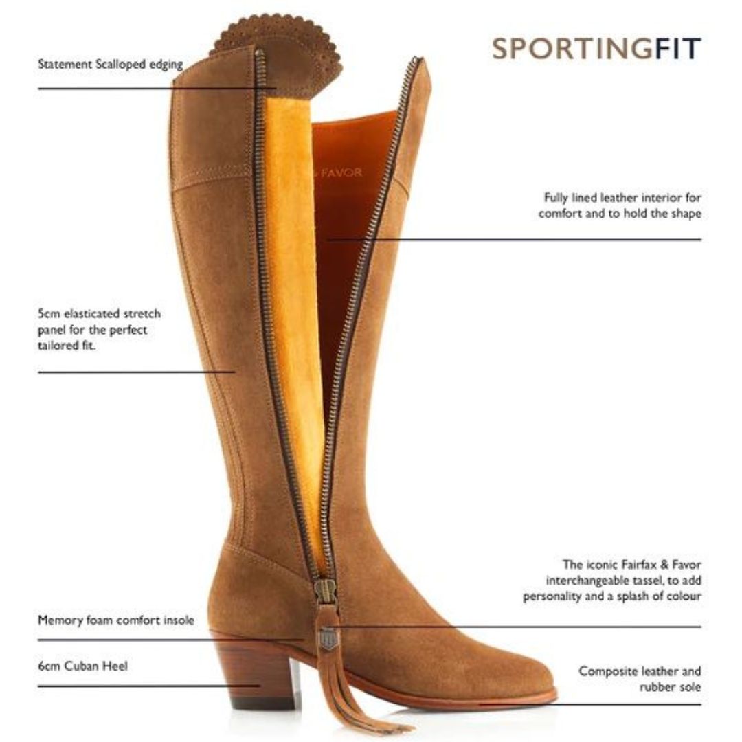 Fairfax & Favor Heeled Regina Suede Boot in Tan - Sporting Fit
