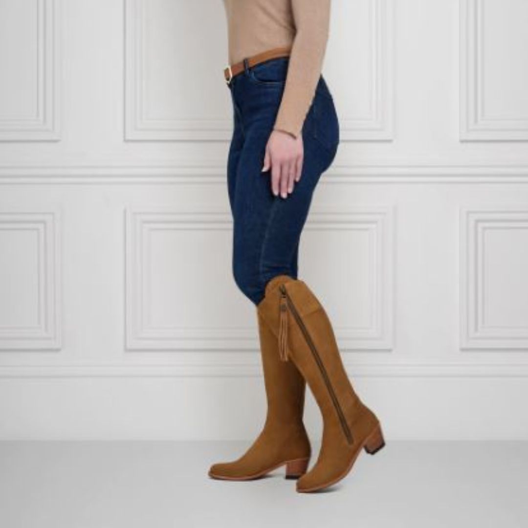 Fairfax & Favor Heeled Regina Suede Boot in Tan - Sporting Fit