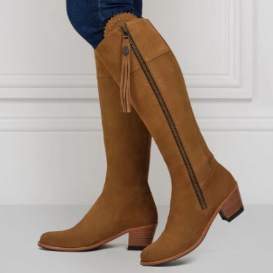Fairfax & Favor Heeled Regina Suede Boot in Tan - Sporting Fit