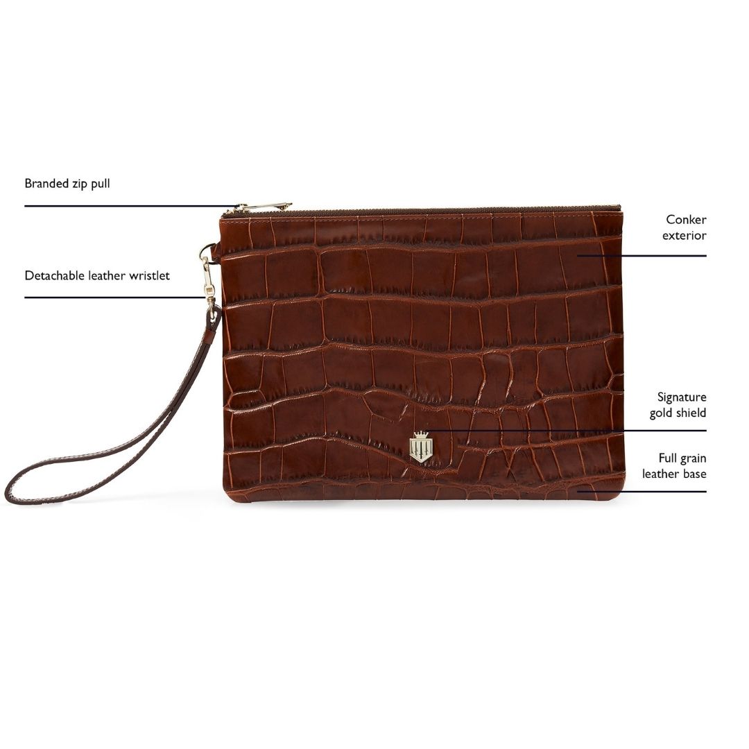 Fairfax & Favor Highbury Leather Clutch in Conker