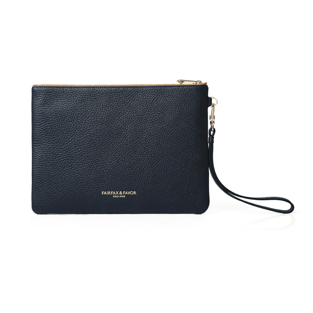 Fairfax & Favor Highbury Leather & Suede Clutch in Tan & Navy