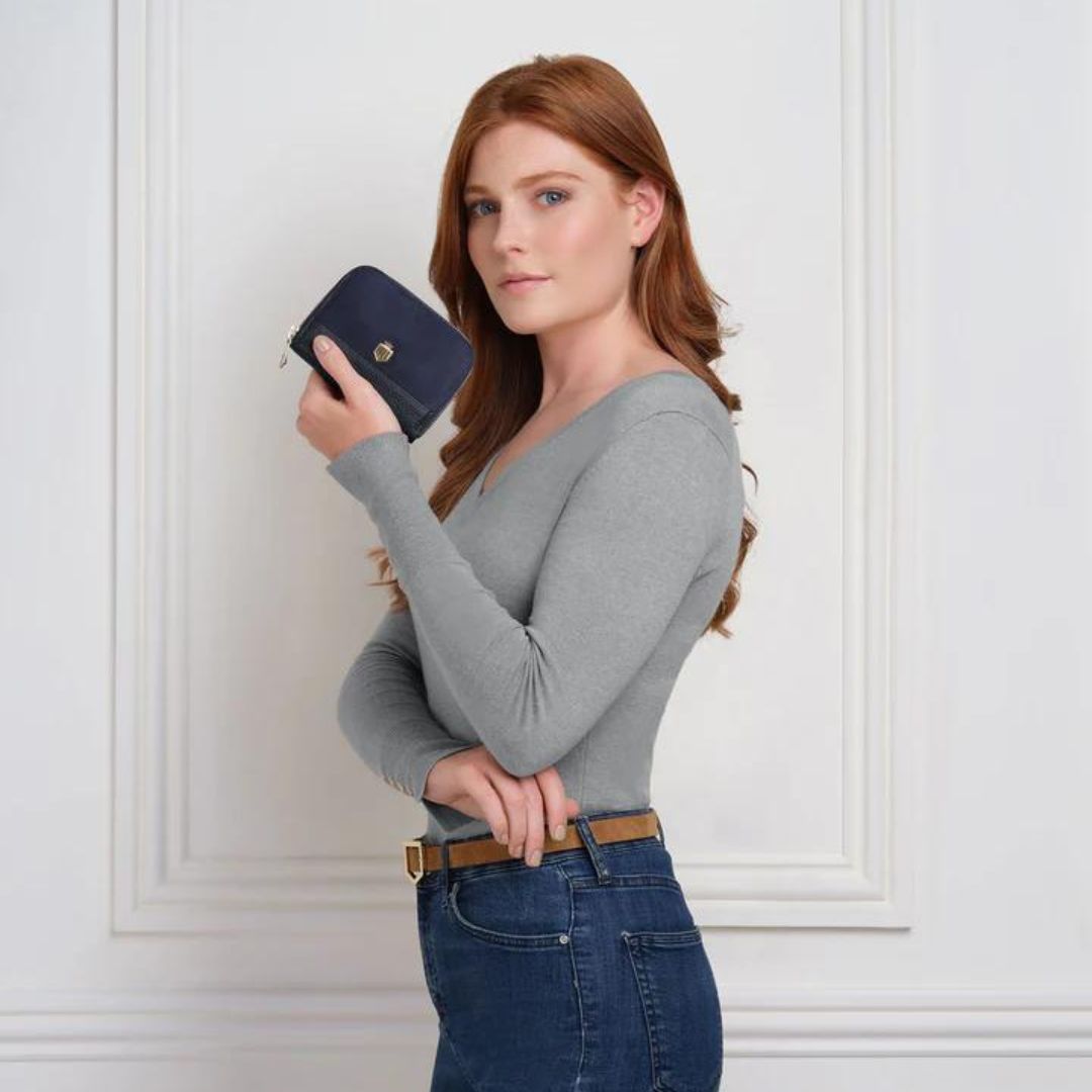 Fairfax & Favor Mini Salisbury Suede Purse in Navy