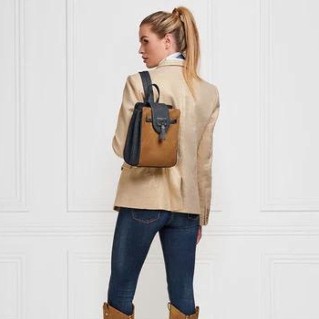 Fairfax & Favor Mini Windsor Suede Backpack in Tan & Navy