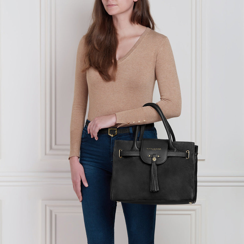 Fairfax & Favor Windsor Suede Handbag in Black