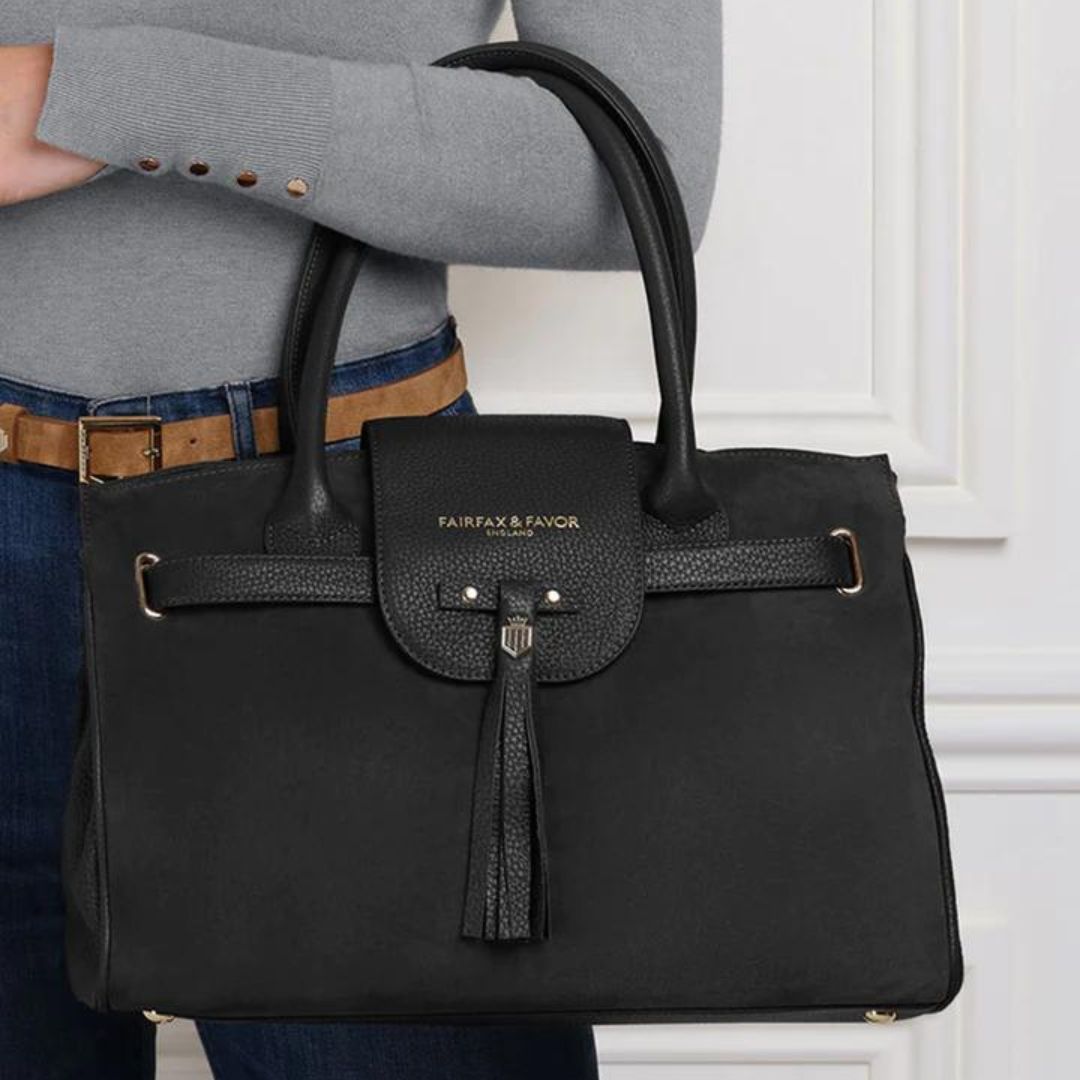 Fairfax & Favor Windsor Suede Handbag in Black