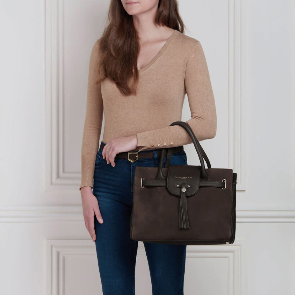 Fairfax & Favor Windsor Suede Handbag in Chocolate