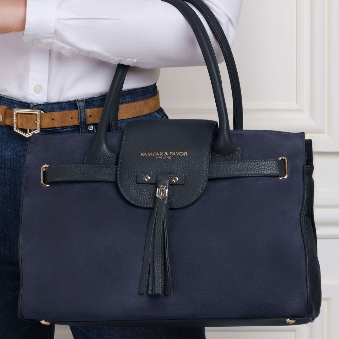 Fairfax & Favor Windsor Suede Handbag in Navy