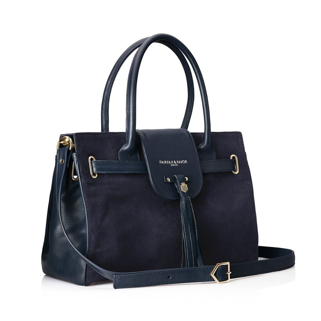 Fairfax & Favor Windsor Suede Handbag in Navy
