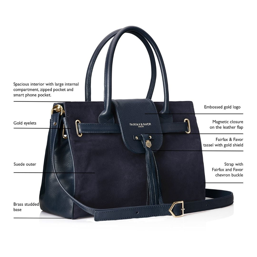 Fairfax & Favor Windsor Suede Handbag in Navy