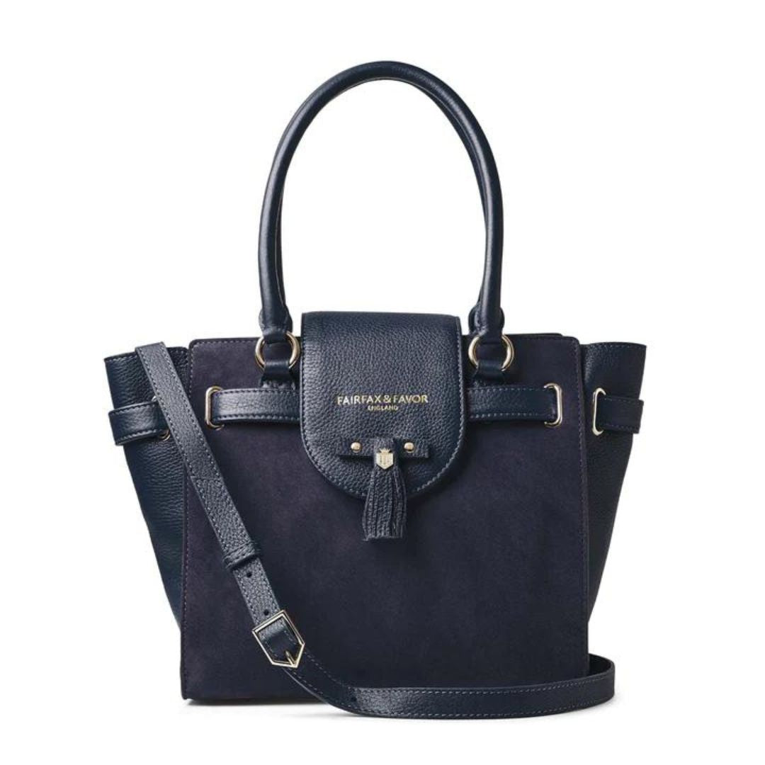 Fairfax & Favor Windsor Suede Tote Handbag in Navy