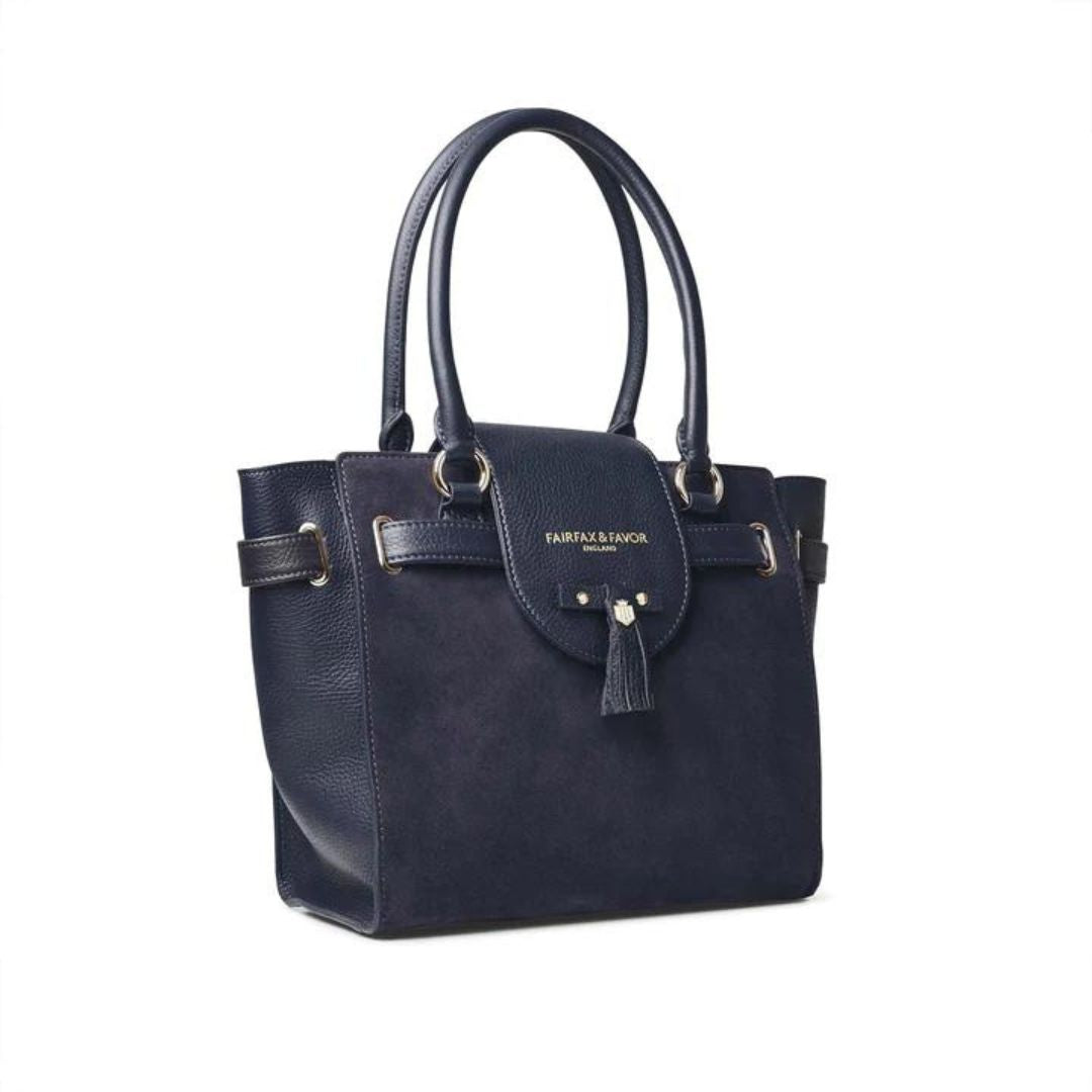 Fairfax & Favor Windsor Suede Tote Handbag in Navy
