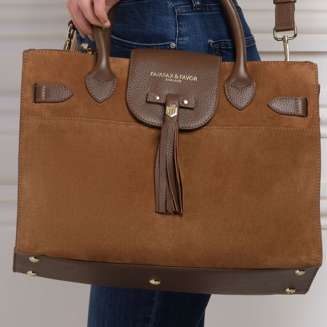 Fairfax & Favor Windsor Work Suede Handbag in Tan