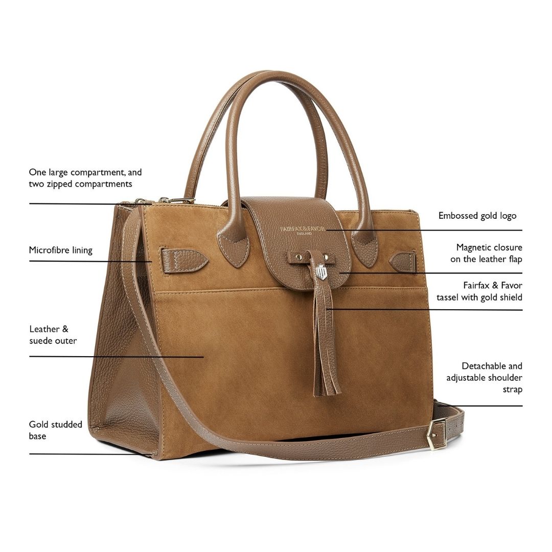 Fairfax & Favor Windsor Work Suede Handbag in Tan