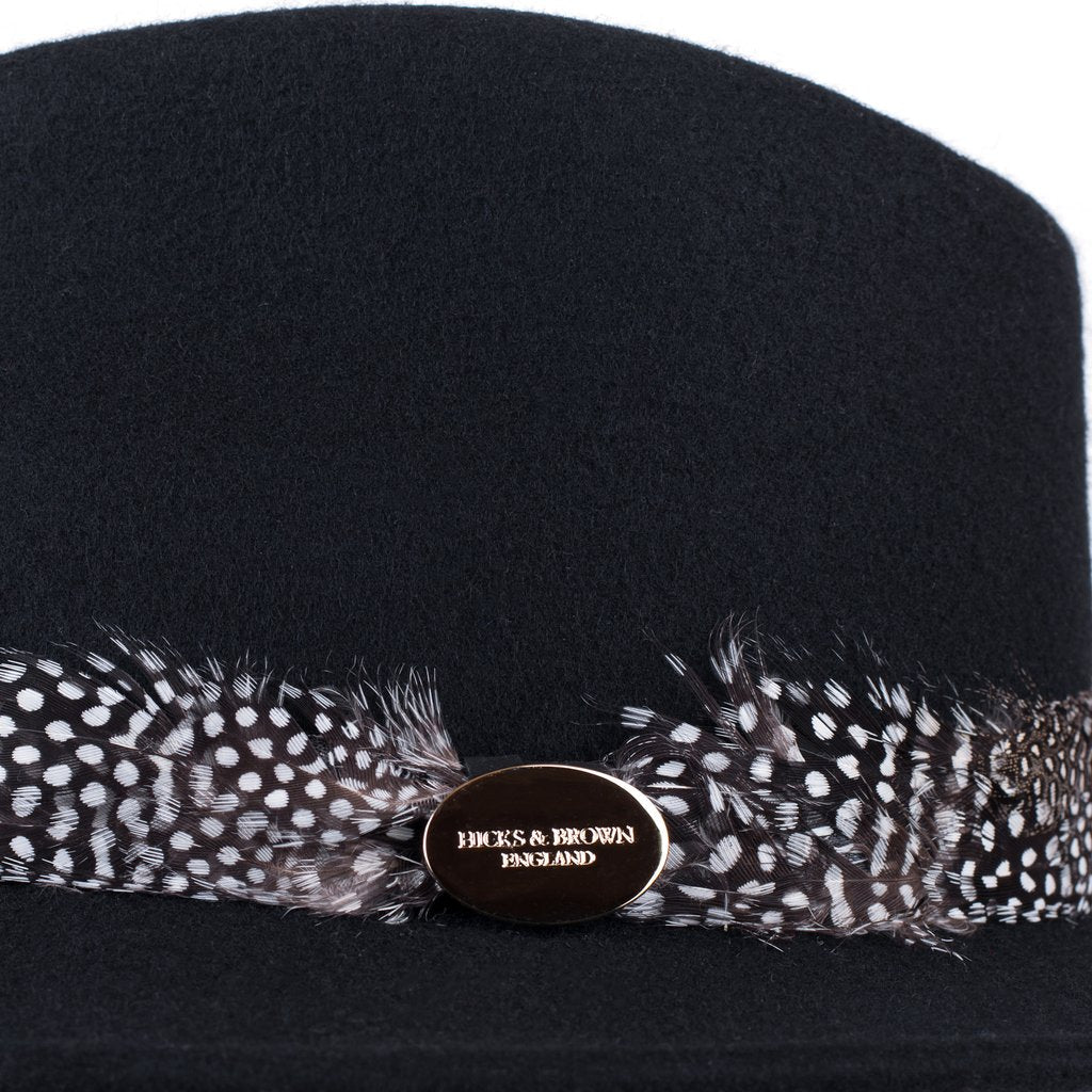Hicks & Brown 'The Suffolk' Fedora in Black (Guinea Feather Wrap) - RedMillsStore.ie
