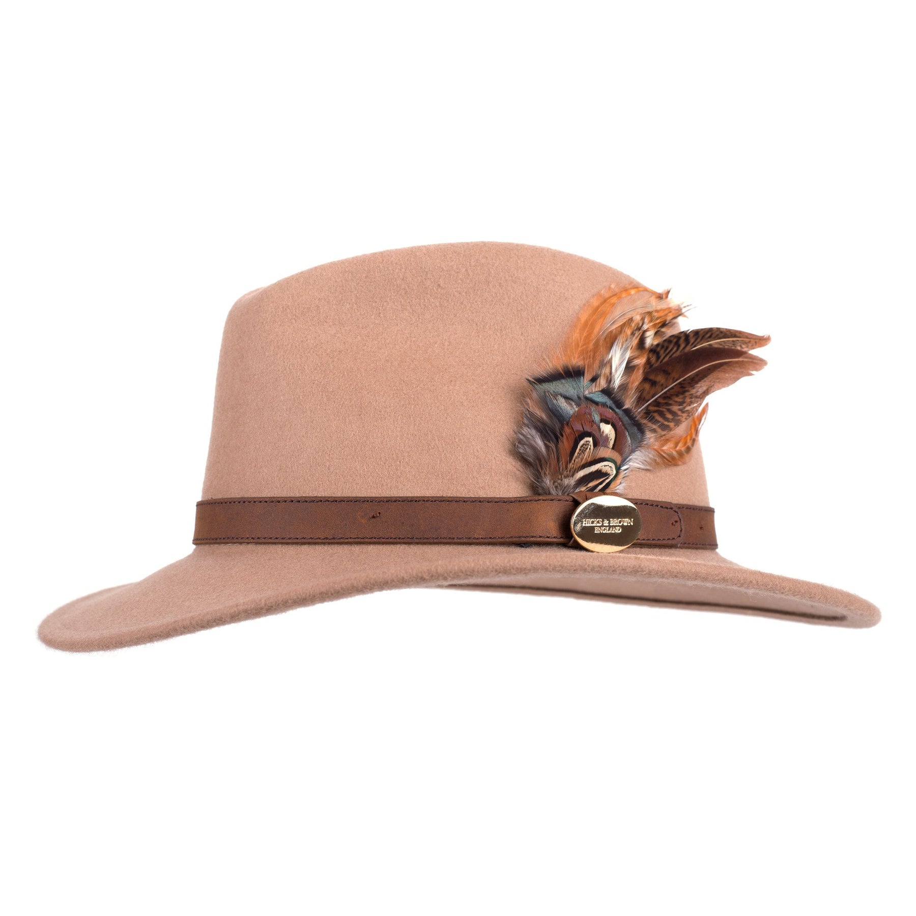 Hicks & Brown 'The Suffolk' Fedora in Camel (Gamebird Feather) - RedMillsStore.ie