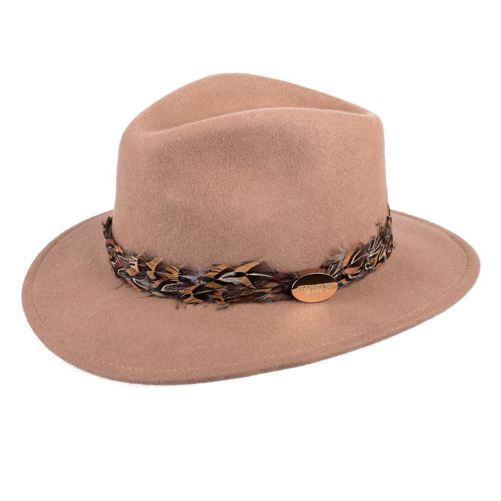 Hicks & Brown 'The Suffolk' Fedora in Camel (Pheasant Feather Wrap) - RedMillsStore.ie