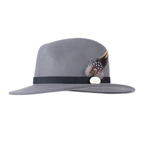 Hicks & Brown 'The Suffolk' Fedora in Grey (Guinea and Pheasant Feather) - RedMillsStore.ie