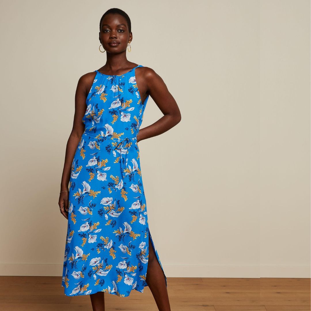 King Louie Women's Hazel Midi Dress Cubanelle in Madeira Blue