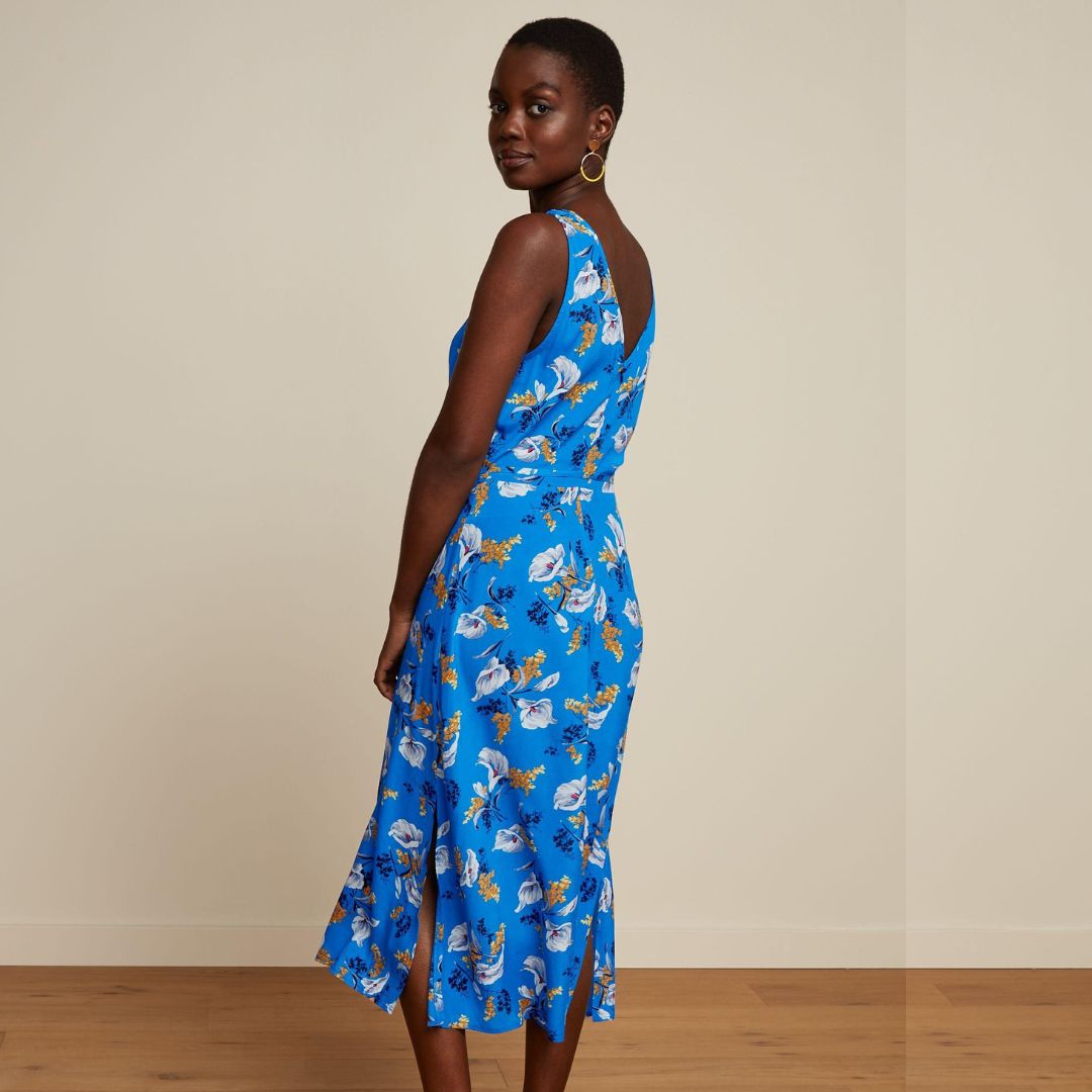 King Louie Women's Hazel Midi Dress Cubanelle in Madeira Blue